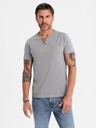 Ombre Clothing Herren-T-Shirt mit Knopfausschnitt und Wildlederkante - grau