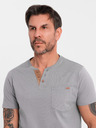 Ombre Clothing Herren-T-Shirt mit Knopfausschnitt und Wildlederkante - grau