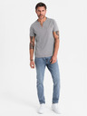 Ombre Clothing Herren-T-Shirt mit Knopfausschnitt und Wildlederkante - grau