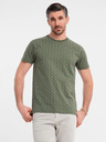 Ombre Clothing Herren-Strick-T-Shirt mit Allover-Druck - olivgrün