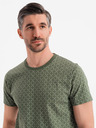 Ombre Clothing Herren-Strick-T-Shirt mit Allover-Druck - olivgrün