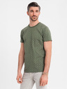 Ombre Clothing Herren-Strick-T-Shirt mit Allover-Druck - olivgrün