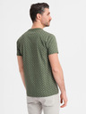 Ombre Clothing Herren-Strick-T-Shirt mit Allover-Druck - olivgrün