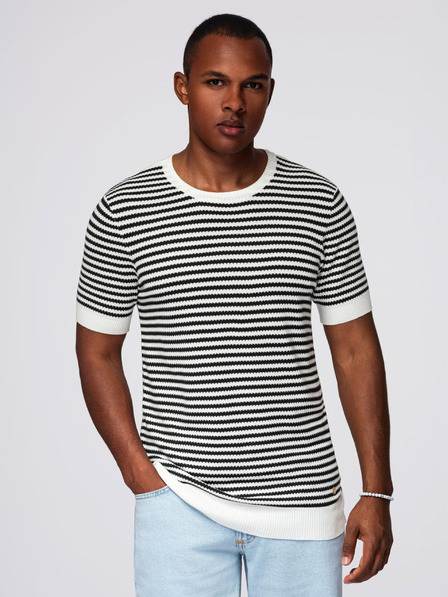 Ombre Clothing Herren-Matrosenshirt mit Streifen und durchbrochener Maschenware - schwarz-weiß