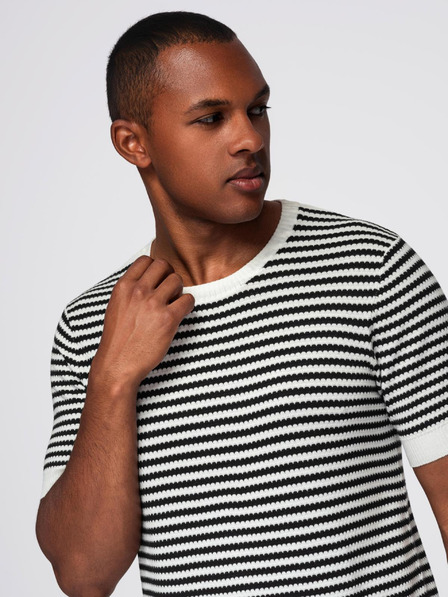 Ombre Clothing Herren-Matrosenshirt mit Streifen und durchbrochener Maschenware - schwarz-weiß
