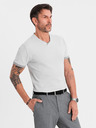 Ombre Clothing Herren-T-Shirt mit Kontrasteinsätzen und V-Ausschnitt - hellgrau