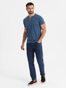 Ombre Clothing Herren-T-Shirt mit Knopfausschnitt und Wildlederkante - dunkelblau