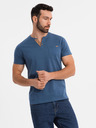 Ombre Clothing Herren-T-Shirt mit Knopfausschnitt und Wildlederkante - dunkelblau