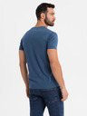 Ombre Clothing Herren-T-Shirt mit Knopfausschnitt und Wildlederkante - dunkelblau
