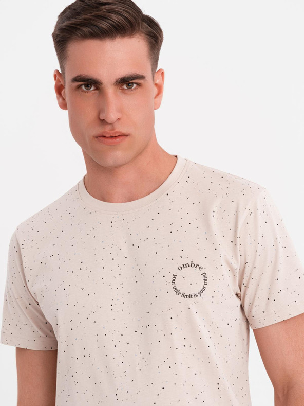 Ombre Clothing Herren-T-Shirt aus Baumwolle mit Aufdruck und Rundhalsausschnitt - beige