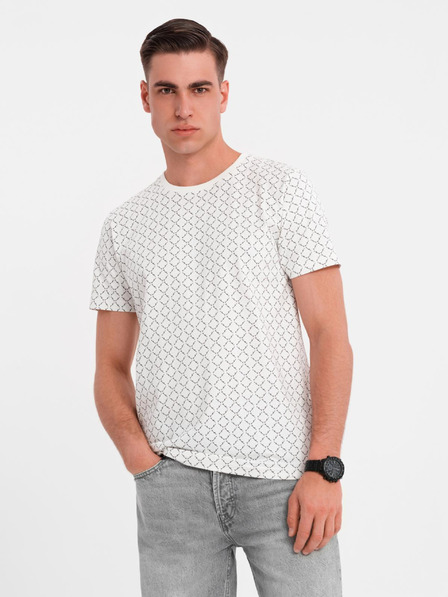 Ombre Clothing Herren Strick-T-Shirt mit Allover-Druck - weiß