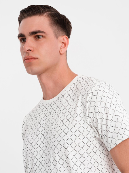 Ombre Clothing Herren Strick-T-Shirt mit Allover-Druck - weiß