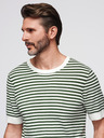 Ombre Clothing Herren Maritimes Strick-T-Shirt mit Lochmuster - olivgrün und weiß