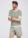 Ombre Clothing Herren Maritimes Strick-T-Shirt mit Lochmuster - olivgrün und weiß