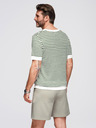 Ombre Clothing Herren Maritimes Strick-T-Shirt mit Lochmuster - olivgrün und weiß