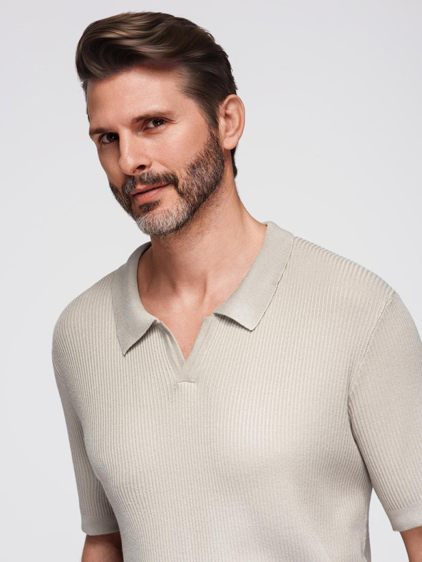 Ombre Clothing Herren-Poloshirt ohne Knöpfe mit offenem Kragen - hellgrau