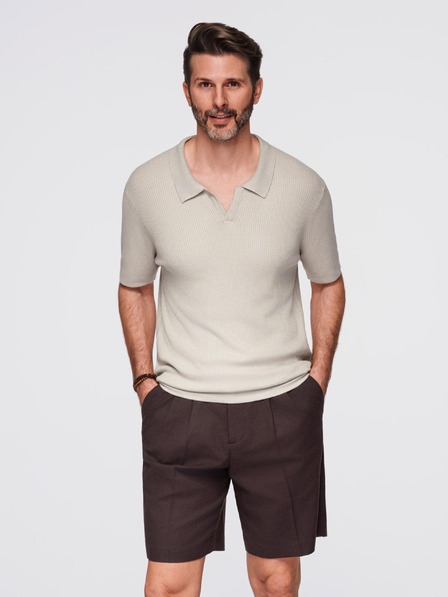Ombre Clothing Herren-Poloshirt ohne Knöpfe mit offenem Kragen - hellgrau