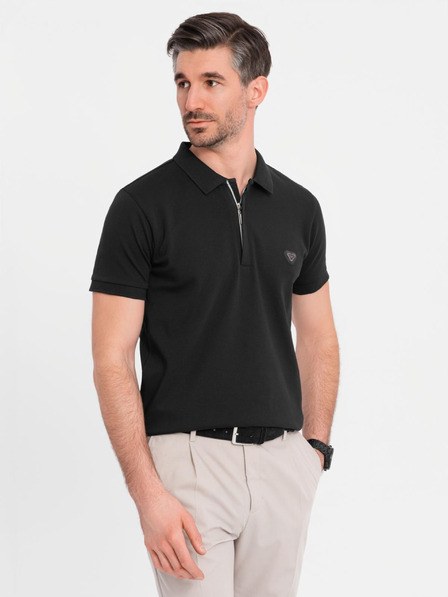 Ombre Clothing Herren-Poloshirt mit Reißverschluss - schwarz