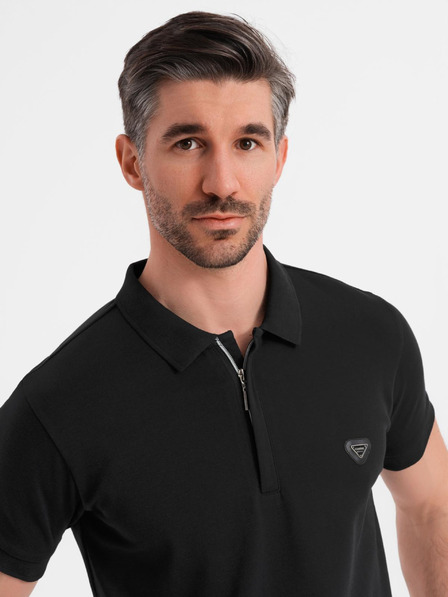 Ombre Clothing Herren-Poloshirt mit Reißverschluss - schwarz