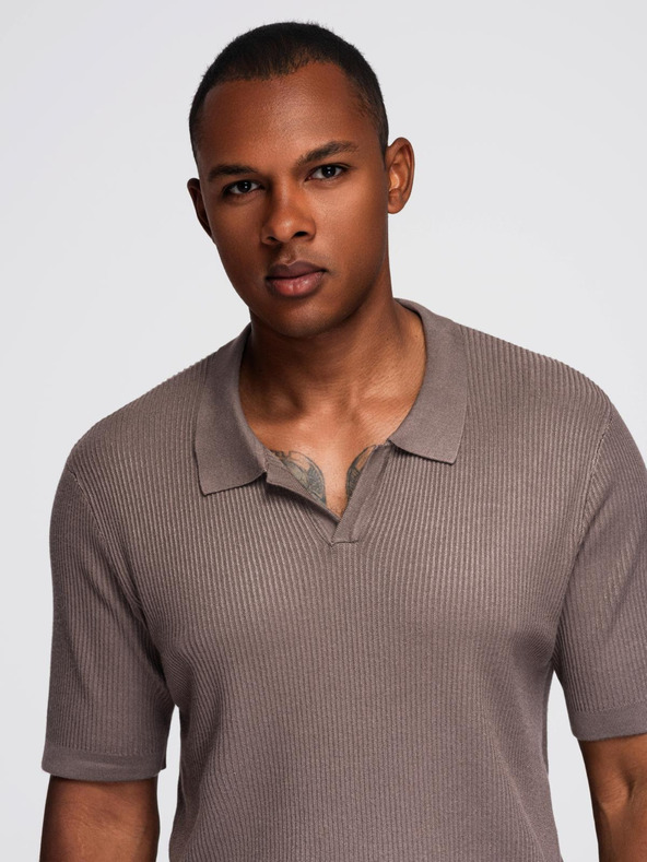 Ombre Clothing Herren-Poloshirt ohne Knöpfe mit offenem Kragen - asche