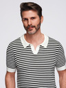 Ombre Clothing Herren Strick-Poloshirt ohne Knöpfe im Marinelook - schwarz-weiß