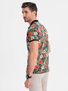 Ombre Clothing Baumwoll-Poloshirt mit Blumendruck - schwarz