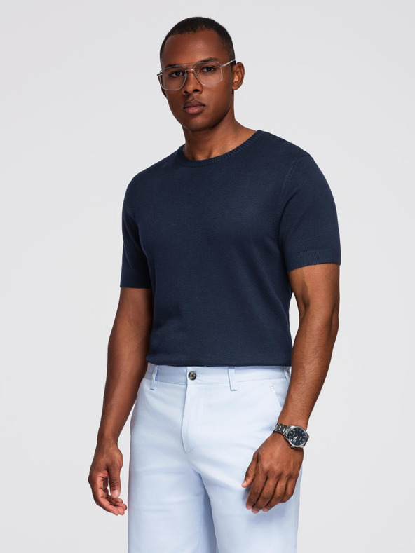 Ombre Clothing Herren klassisches geripptes Strickhemd - dunkelblau