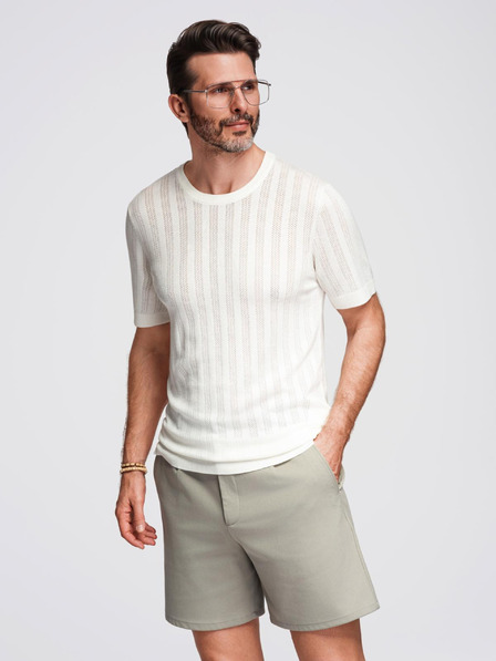 Ombre Clothing Herren Pullover mit Rundhalsausschnitt und kurzen Ärmeln - weiß