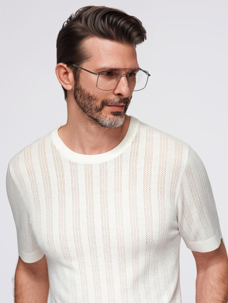 Ombre Clothing Herren Pullover mit Rundhalsausschnitt und kurzen Ärmeln - weiß