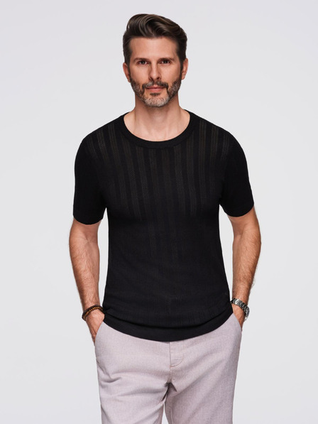 Ombre Clothing Herren Pullover mit Rundhalsausschnitt und kurzen Ärmeln - schwarz