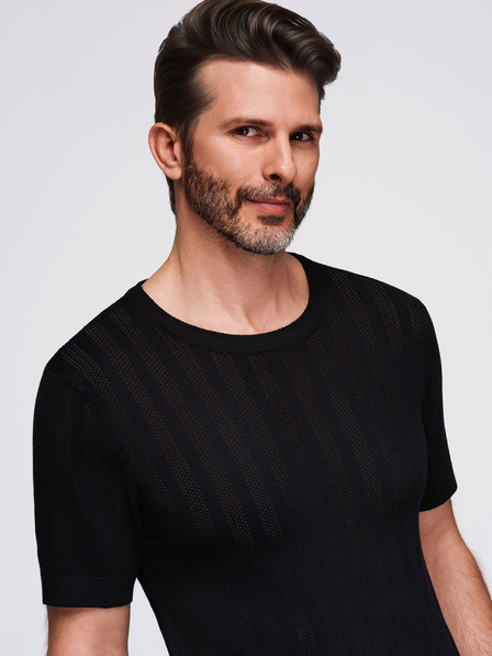 Ombre Clothing Herren Pullover mit Rundhalsausschnitt und kurzen Ärmeln - schwarz