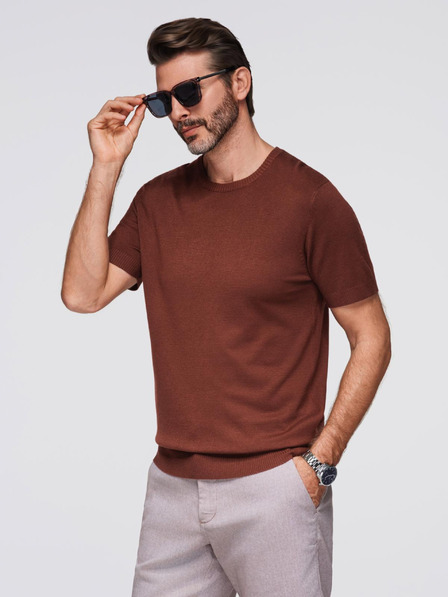Ombre Clothing Herren klassisches Strickhemd mit gerippten Manschetten - warmes braun