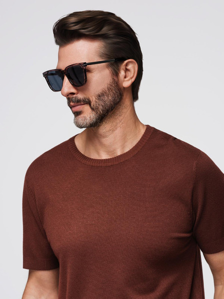 Ombre Clothing Herren klassisches Strickhemd mit gerippten Manschetten - warmes braun