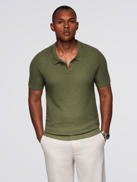Ombre Clothing Herren Strick-Poloshirt ohne Knöpfe - olivgrün