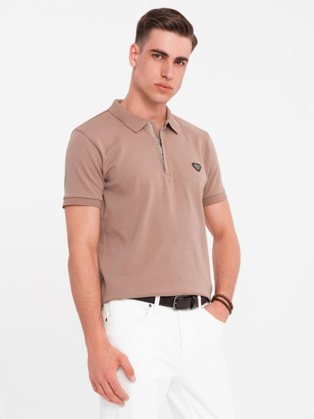 Ombre Clothing Herren-Poloshirt mit Reißverschluss - hellbraun