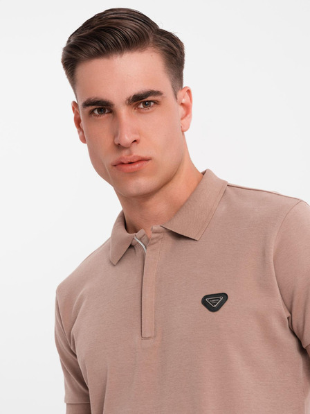 Ombre Clothing Herren-Poloshirt mit Reißverschluss - hellbraun