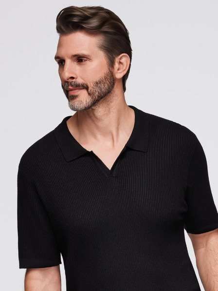 Ombre Clothing Herren-Poloshirt mit offenem Kragen ohne Knöpfe - schwarz