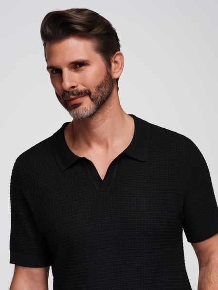 Ombre Clothing Herren Strick-Poloshirt ohne Knöpfe - schwarz