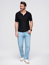 Ombre Clothing Herren Strick-Poloshirt ohne Knöpfe - schwarz
