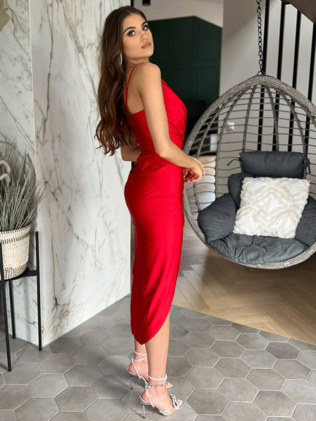 Edoti Midi-Kleid mit Schlitz KENDALL rot