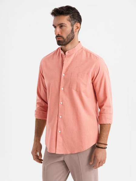 Ombre Clothing Herren-Leinwandhemd mit Stehkragen und Tasche REGULAR FIT - rosa