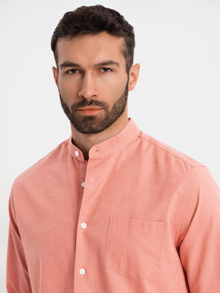 Ombre Clothing Herren-Leinwandhemd mit Stehkragen und Tasche REGULAR FIT - rosa