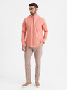 Ombre Clothing Herren-Leinwandhemd mit Stehkragen und Tasche REGULAR FIT - rosa