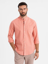 Ombre Clothing Herren-Leinwandhemd mit Stehkragen und Tasche REGULAR FIT - rosa
