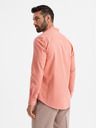Ombre Clothing Herren-Leinwandhemd mit Stehkragen und Tasche REGULAR FIT - rosa