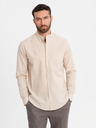 Ombre Clothing Herren-Leinwandhemd mit Stehkragen und Tasche REGULAR FIT - cremeweiß