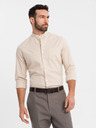 Ombre Clothing Herren-Leinwandhemd mit Stehkragen und Tasche REGULAR FIT - cremeweiß