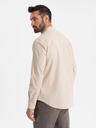 Ombre Clothing Herren-Leinwandhemd mit Stehkragen und Tasche REGULAR FIT - cremeweiß