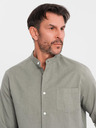 Ombre Clothing Herren-Leinwandhemd mit Stehkragen und Tasche REGULAR FIT - khaki