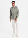 Ombre Clothing Herren-Leinwandhemd mit Stehkragen und Tasche REGULAR FIT - khaki